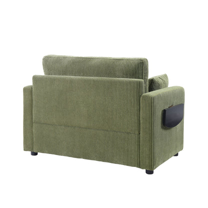 Canapé-lit double en velours côtelé 47,2 avec matelas pliable, table d'appoint, ports USB et poche de rangement