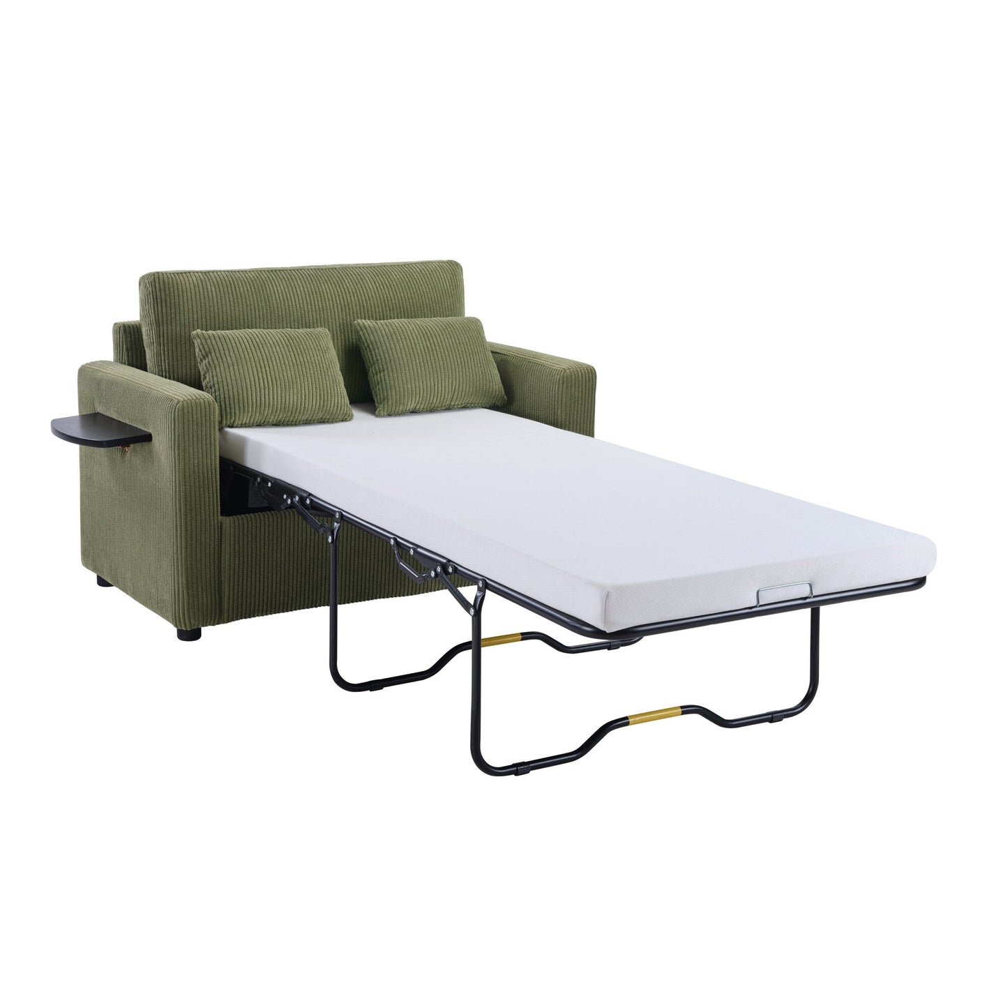 Canapé-lit double en velours côtelé 47,2 avec matelas pliable, table d'appoint, ports USB et poche de rangement