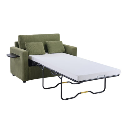 Canapé-lit double en velours côtelé 47,2 avec matelas pliable, table d'appoint, ports USB et poche de rangement