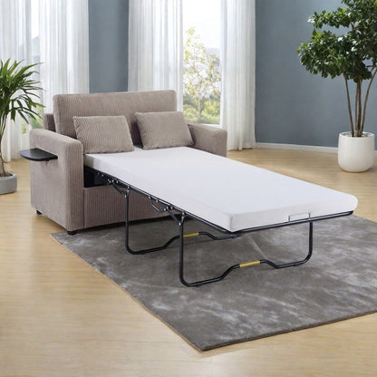 Canapé-lit double en velours côtelé 47,2 avec matelas pliable, table d'appoint, ports USB et poche de rangement