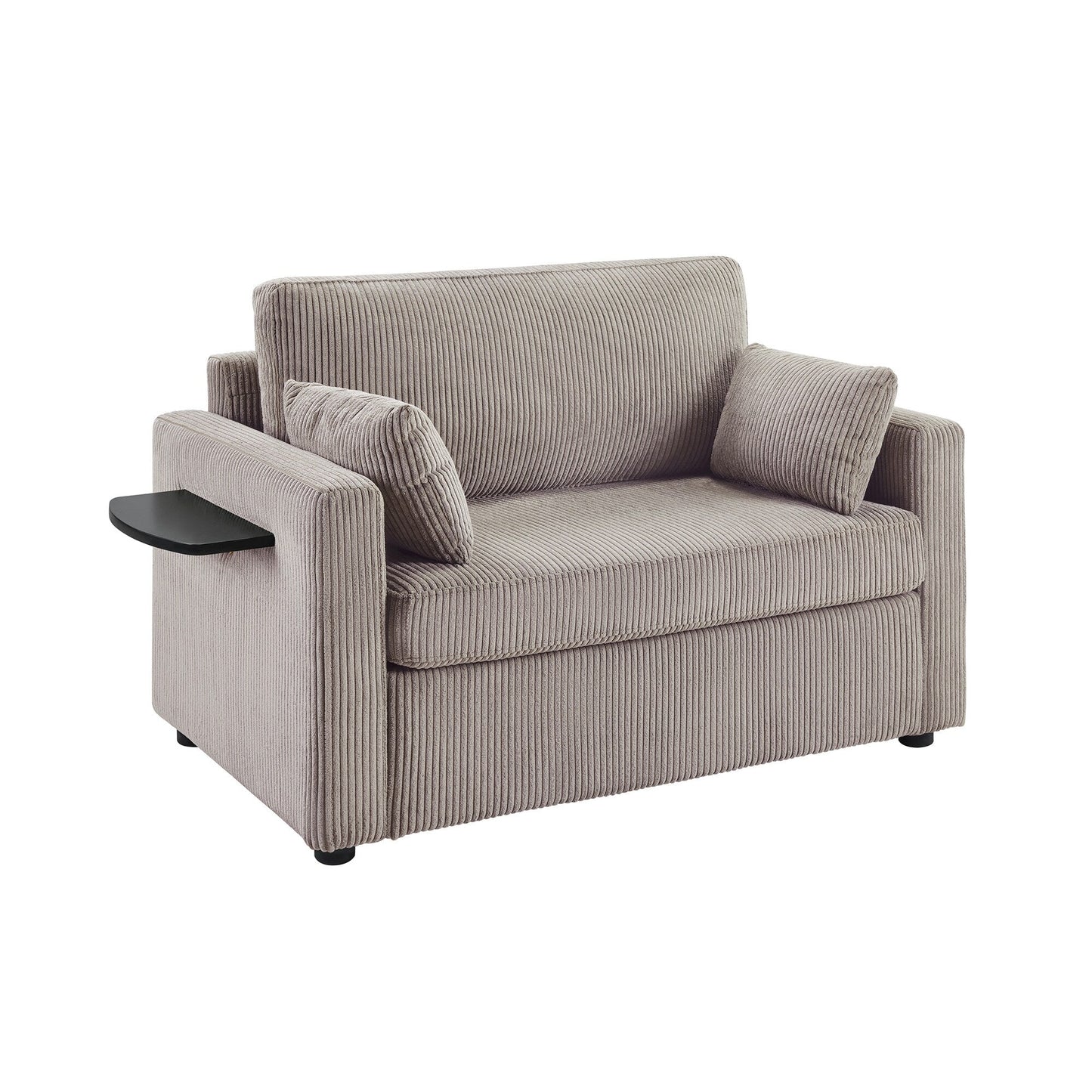 Canapé-lit double en velours côtelé 47,2 avec matelas pliable, table d'appoint, ports USB et poche de rangement