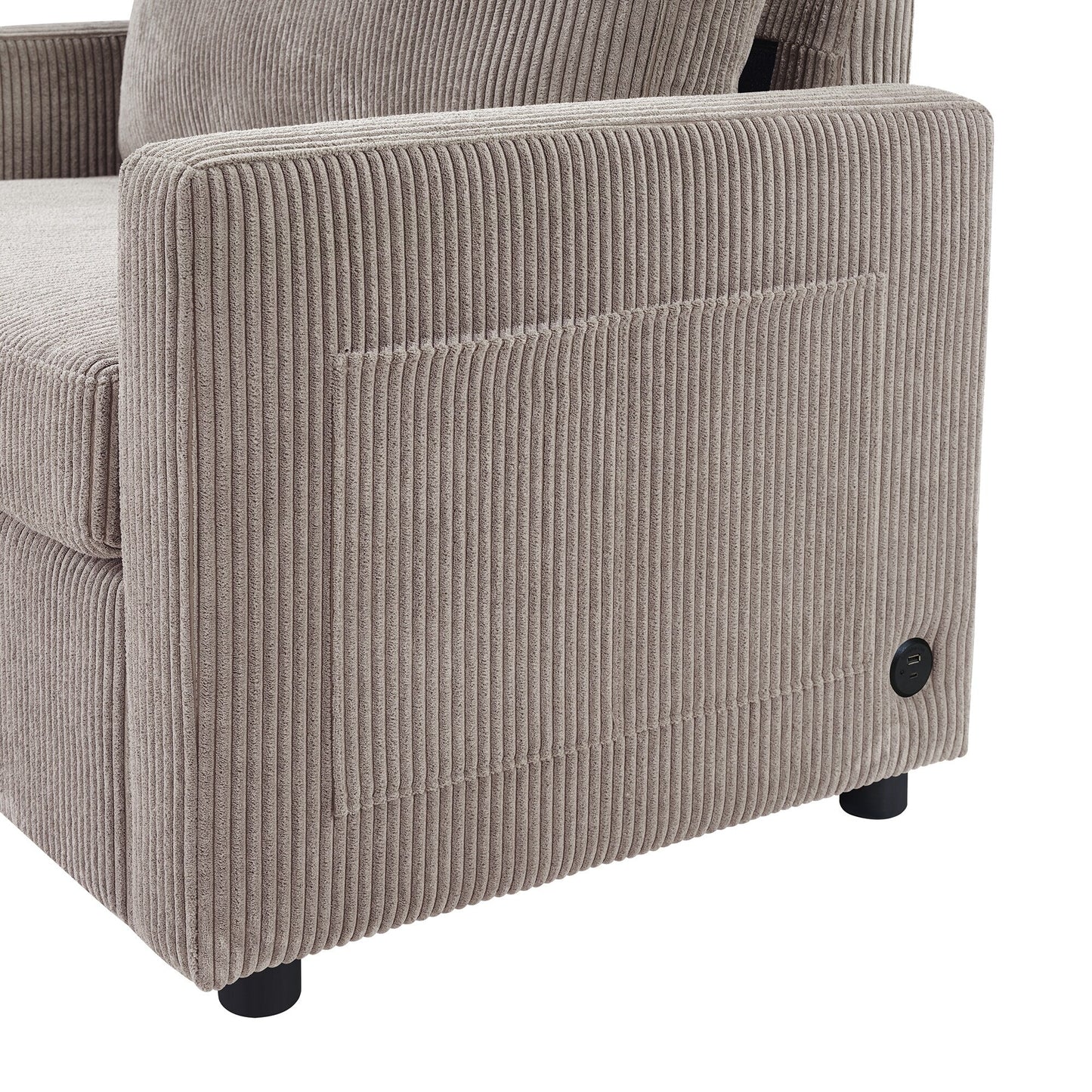 Canapé-lit double en velours côtelé 47,2 avec matelas pliable, table d'appoint, ports USB et poche de rangement