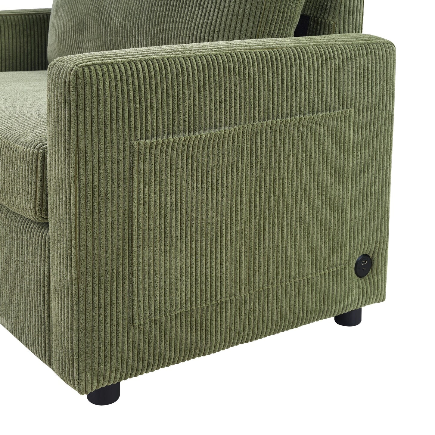 Canapé-lit double en velours côtelé 47,2 avec matelas pliable, table d'appoint, ports USB et poche de rangement