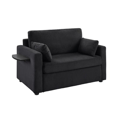 Canapé-lit double en velours côtelé 47,2 avec matelas pliable, table d'appoint, ports USB et poche de rangement