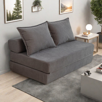 Canapé-lit 2 places en velours côtelé 47,63 po avec oreiller, matelas de sol et dossier pour salon
