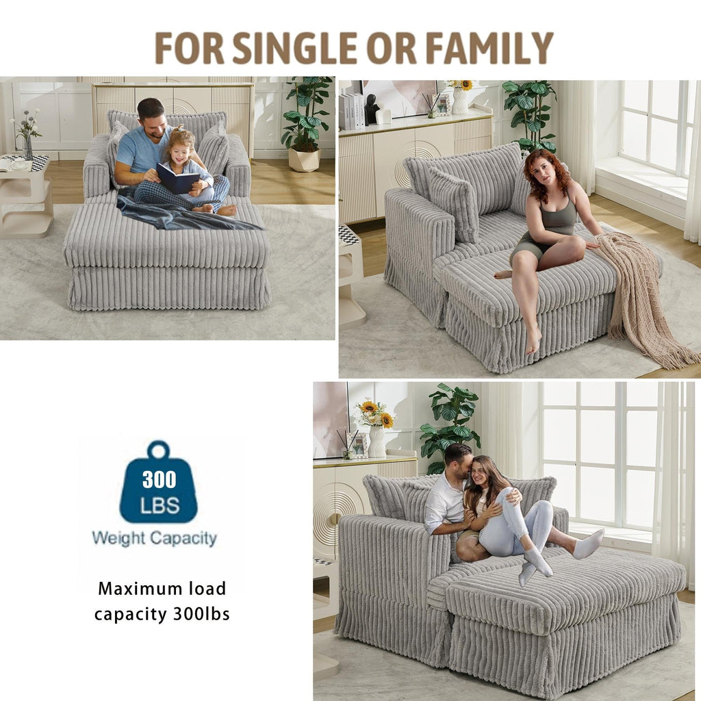 Chaise longue surdimensionnée en velours côtelé de 47,7 po avec fauteuil inclinable ottoman
