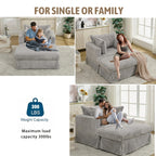 Chaise longue surdimensionnée en velours côtelé de 47,7 po avec fauteuil inclinable ottoman