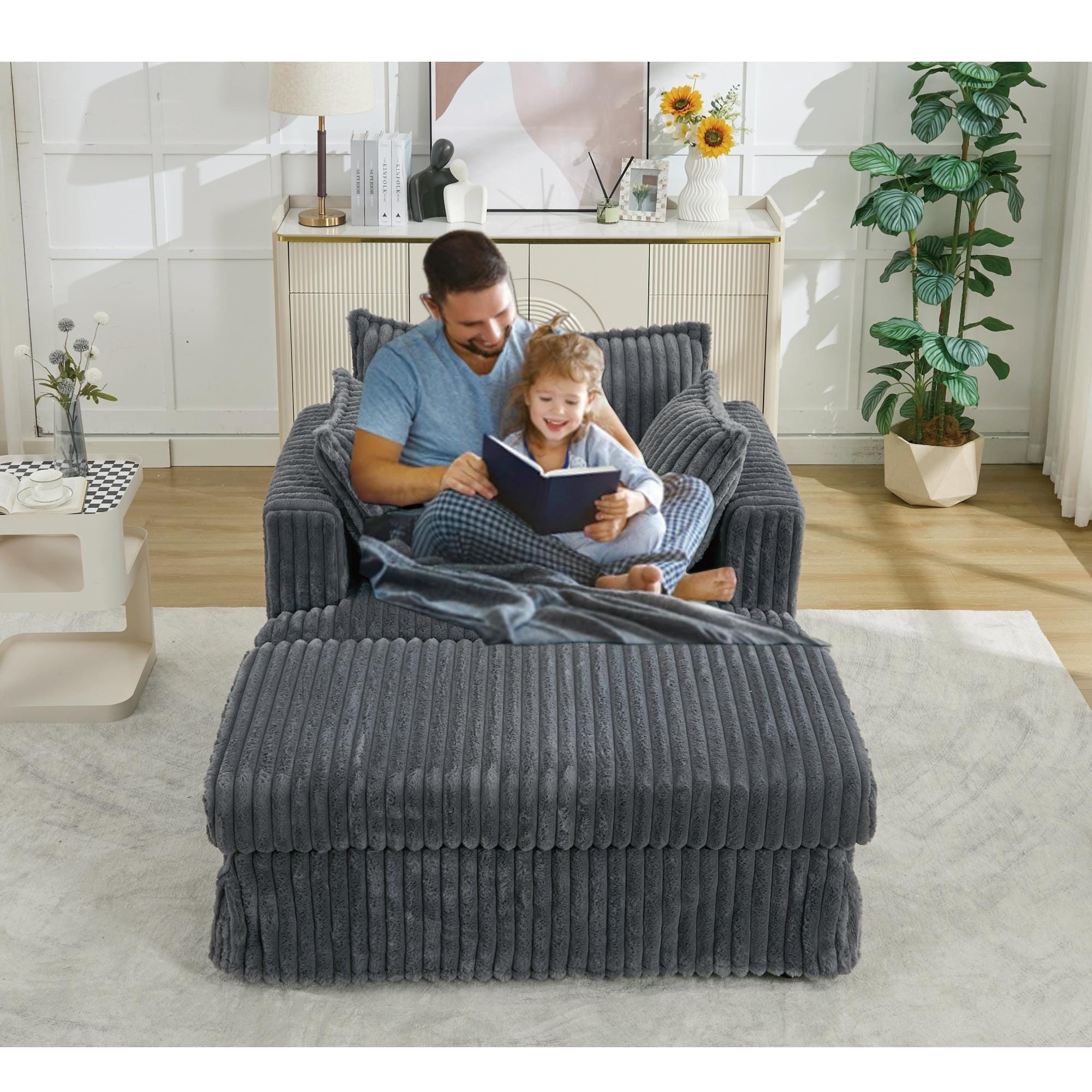 Chaise longue surdimensionnée en velours côtelé de 47,7 po avec fauteuil inclinable ottoman