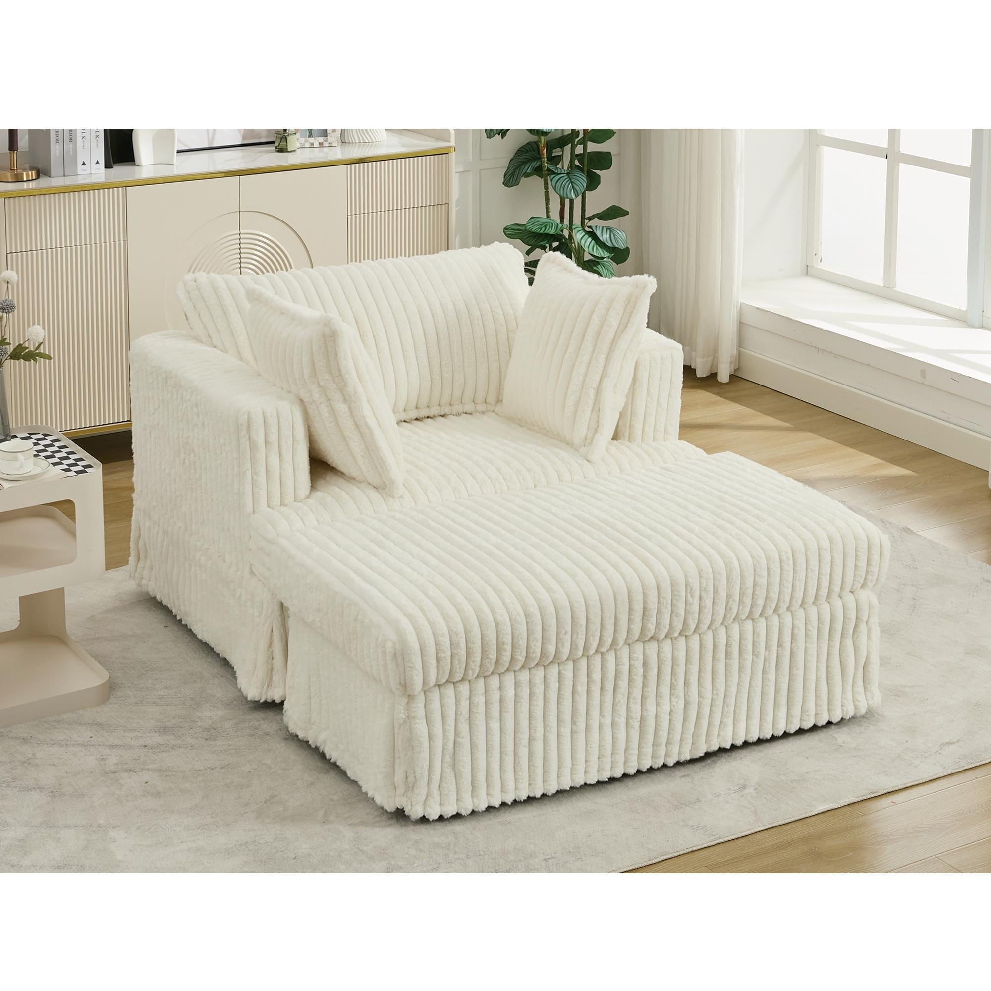 Chaise longue surdimensionnée en velours côtelé de 47,7 po avec fauteuil inclinable ottoman