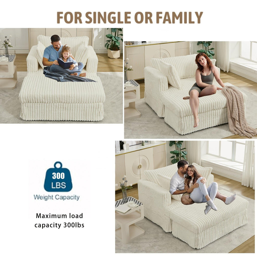 Chaise longue surdimensionnée en velours côtelé de 47,7 po avec fauteuil inclinable ottoman