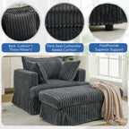 Chaise longue surdimensionnée en velours côtelé de 47,7 po avec fauteuil inclinable ottoman