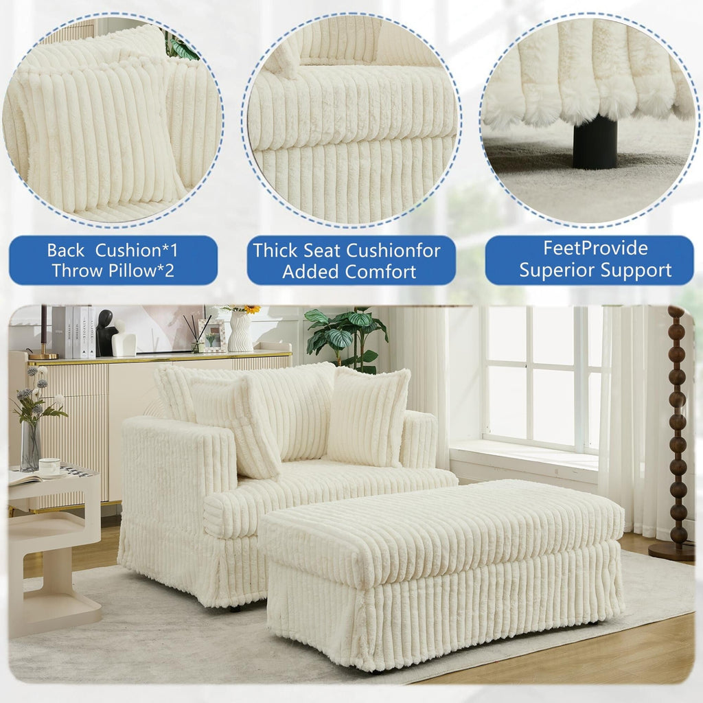 Chaise longue surdimensionnée en velours côtelé de 47,7 po avec fauteuil inclinable ottoman
