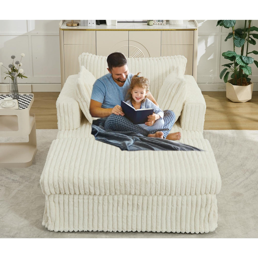 Chaise longue surdimensionnée en velours côtelé de 47,7 po avec fauteuil inclinable ottoman
