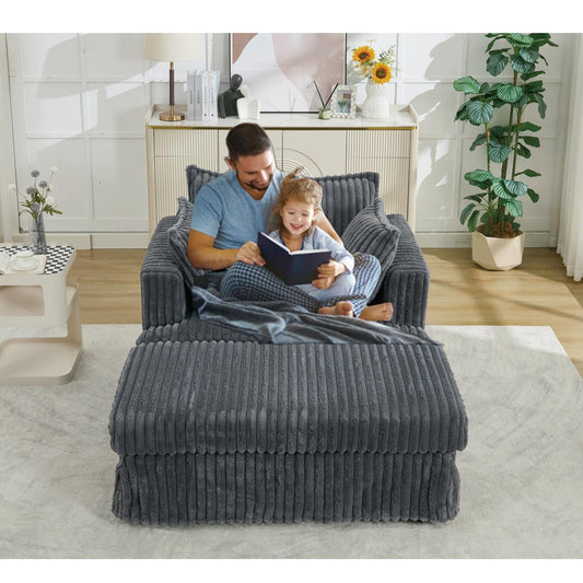 Chaise longue surdimensionnée en velours côtelé 47,7 po avec pouf