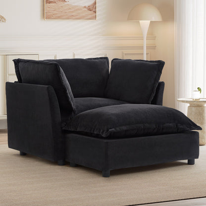 Fauteuil moderne avec pouf - Fauteuil de salon rembourré, assise large, accoudoirs incurvés et coussins moelleux pour le salon