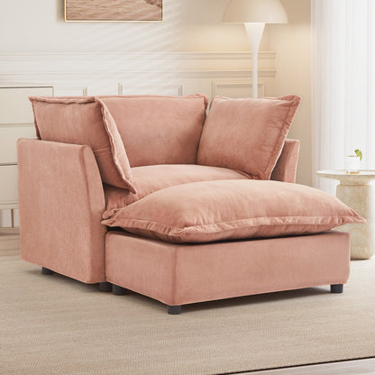 Fauteuil moderne avec pouf - Fauteuil de salon rembourré, assise large, accoudoirs incurvés et coussins moelleux pour le salon