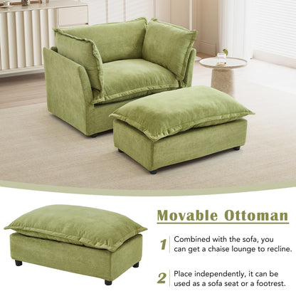 Fauteuil moderne avec pouf - Fauteuil de salon rembourré, assise large, accoudoirs incurvés et coussins moelleux pour le salon