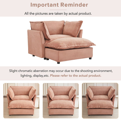 Fauteuil moderne avec pouf - Fauteuil de salon rembourré, assise large, accoudoirs incurvés et coussins moelleux pour le salon