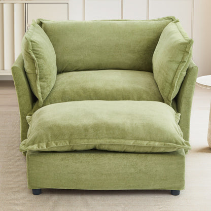 Fauteuil moderne avec pouf - Fauteuil de salon rembourré, assise large, accoudoirs incurvés et coussins moelleux pour le salon