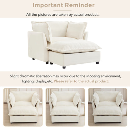 Fauteuil moderne avec pouf - Fauteuil de salon rembourré, assise large, accoudoirs incurvés et coussins moelleux pour le salon