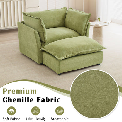 Fauteuil moderne avec pouf - Fauteuil de salon rembourré, assise large, accoudoirs incurvés et coussins moelleux pour le salon