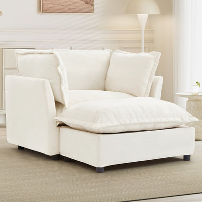 Fauteuil moderne avec pouf - Fauteuil de salon rembourré, assise large, accoudoirs incurvés et coussins moelleux pour le salon