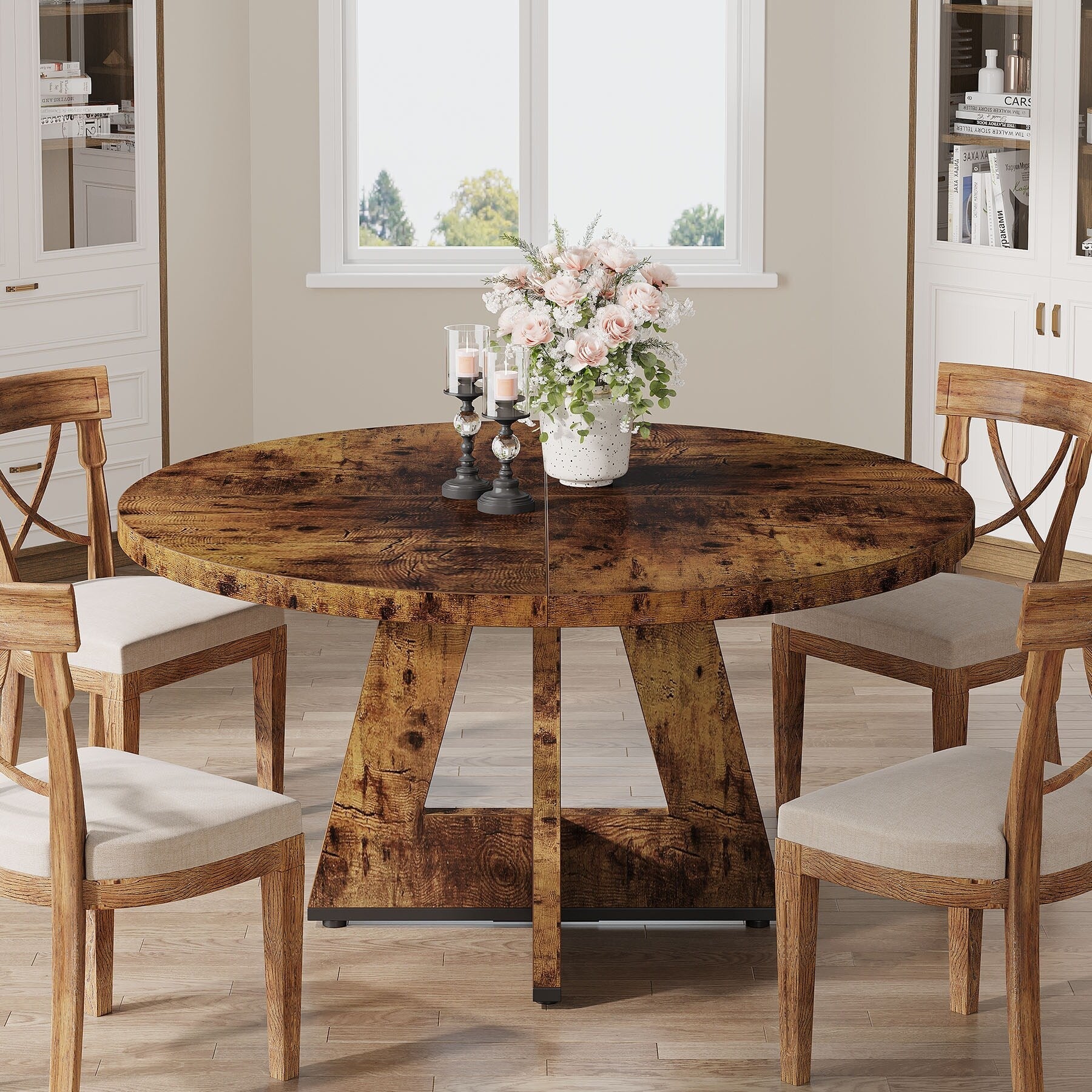Table à manger ronde 47 pour 4 personnes, table de cuisine de ferme, petite table à dîner, table de cuisine en bois pour salle à manger et salon