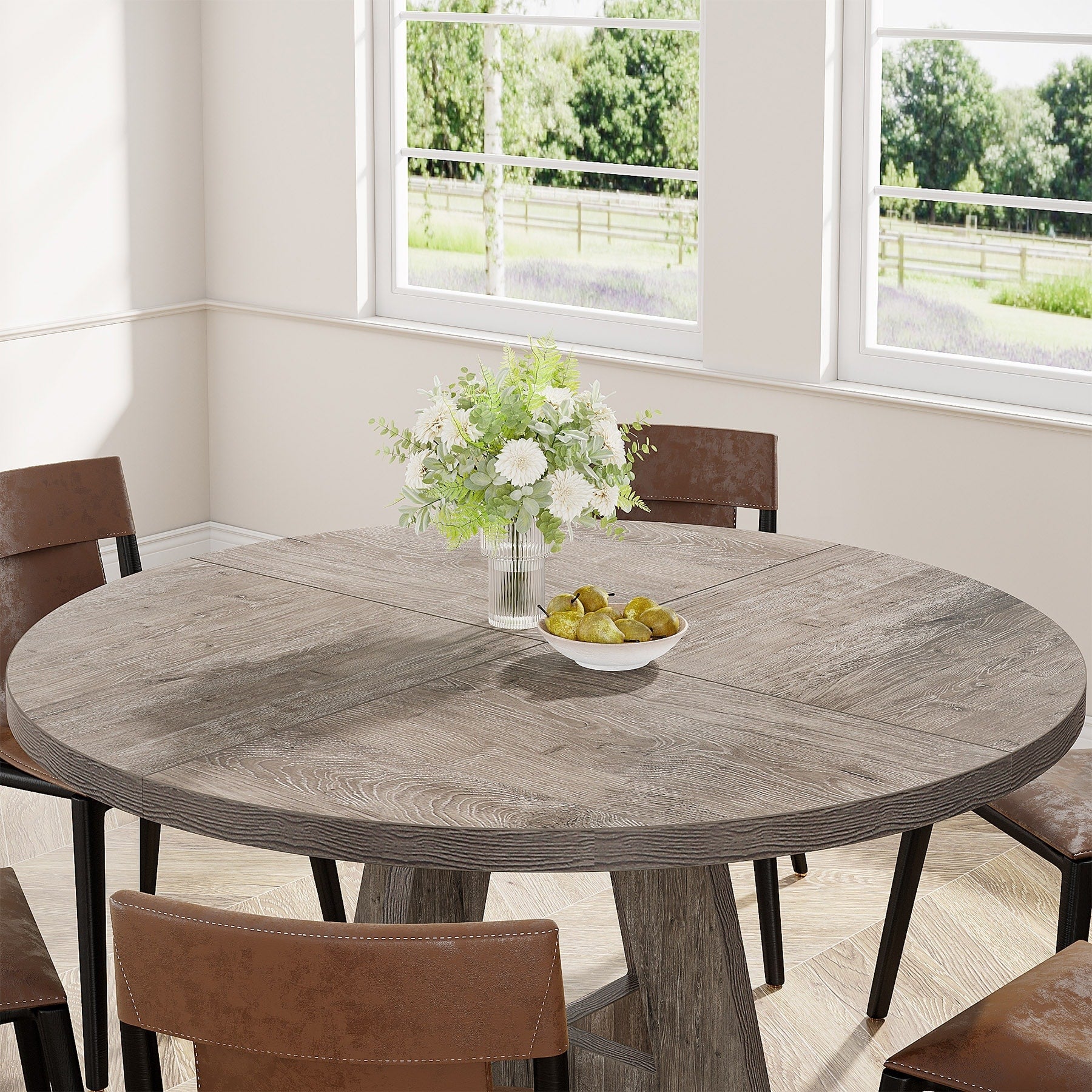 Table à manger ronde 47 pour 4 personnes, table de cuisine de ferme, petite table à dîner, table de cuisine en bois pour salle à manger et salon