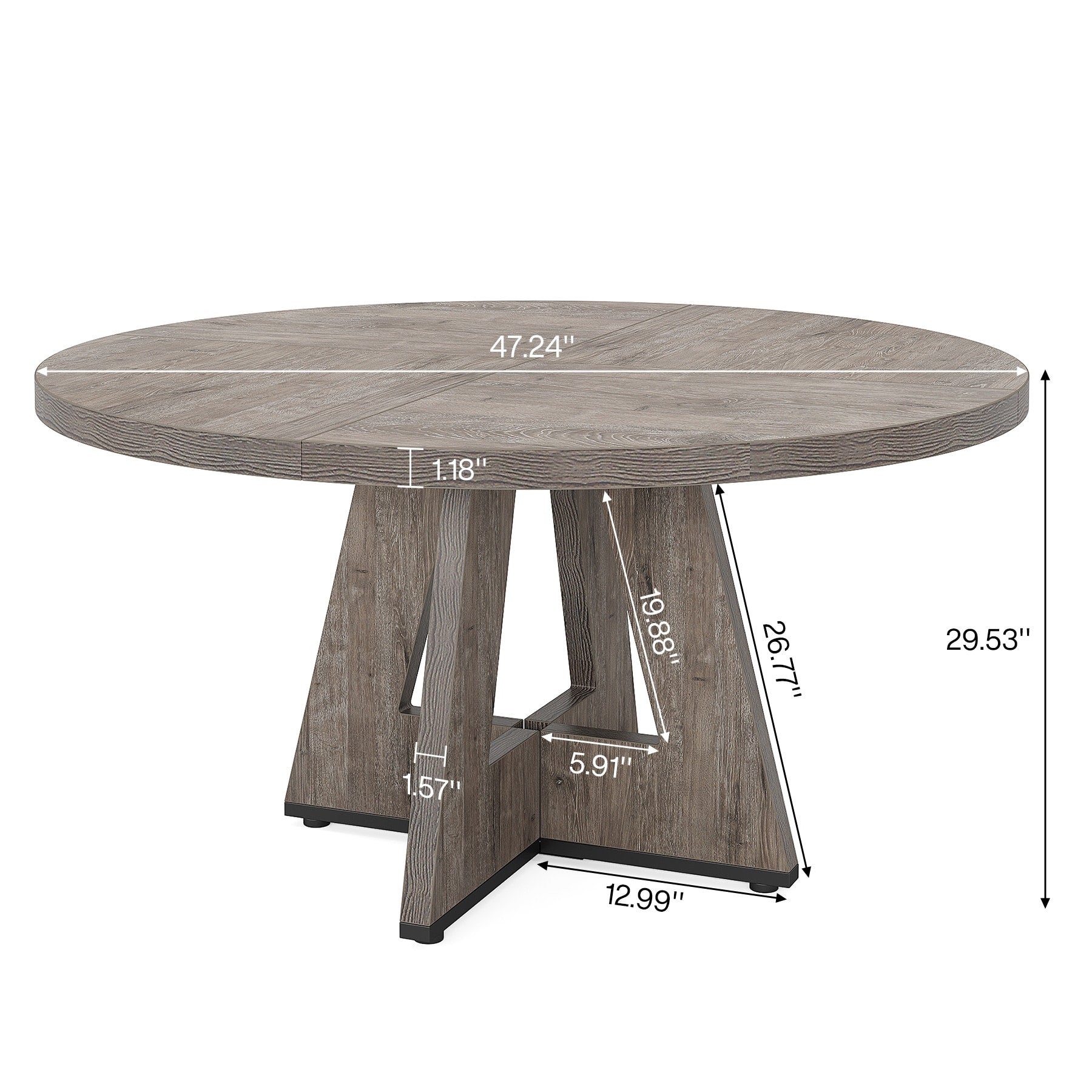 Table à manger ronde 47 pour 4 personnes, table de cuisine de ferme, petite table à dîner, table de cuisine en bois pour salle à manger et salon