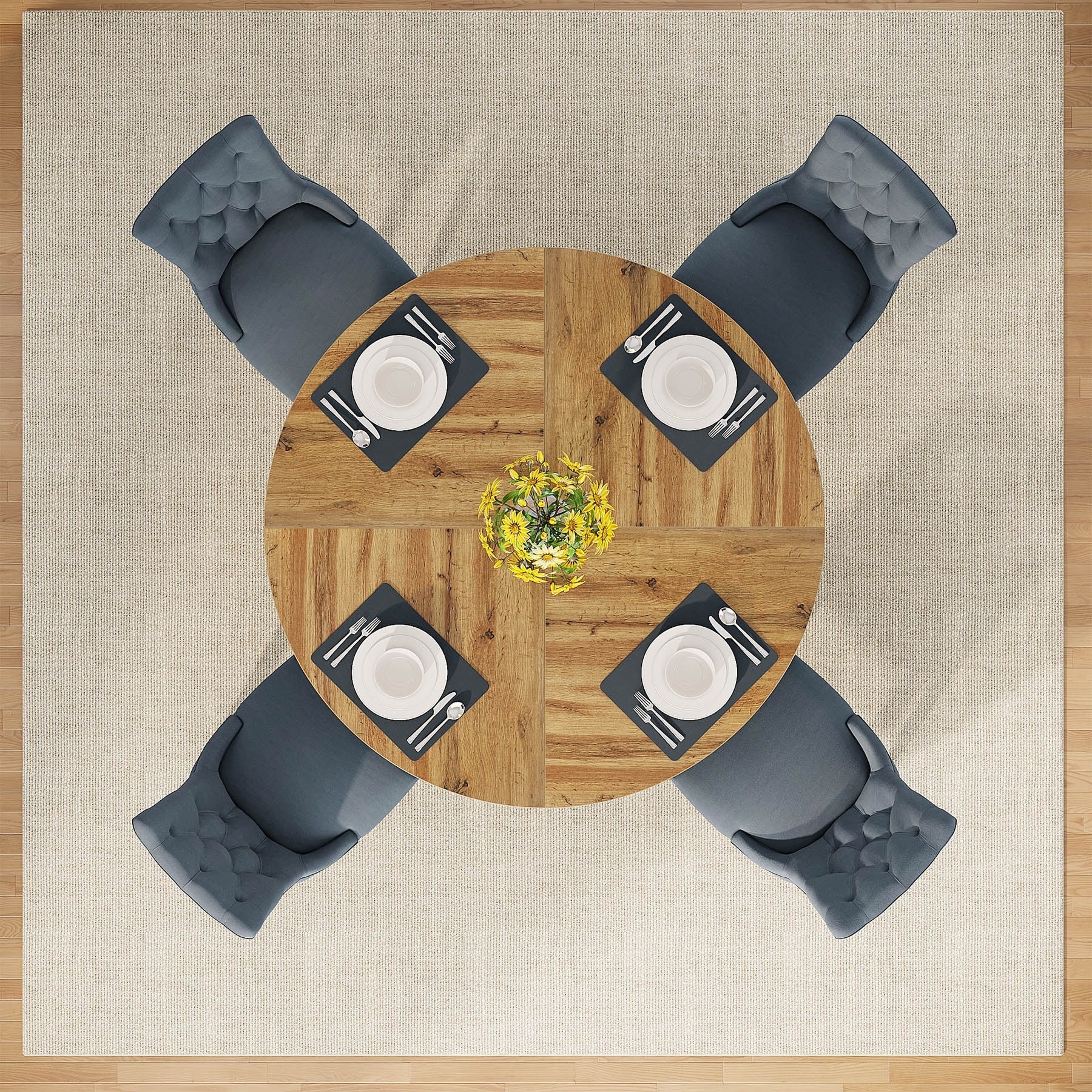 Table à manger ronde 47 pour 4 personnes, table de cuisine de ferme, petite table à dîner, table de cuisine en bois pour salle à manger et salon