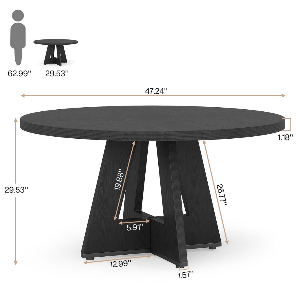Table à manger ronde 47 pour 4 personnes, table de cuisine de ferme, petite table à dîner, table de cuisine en bois pour salle à manger et salon