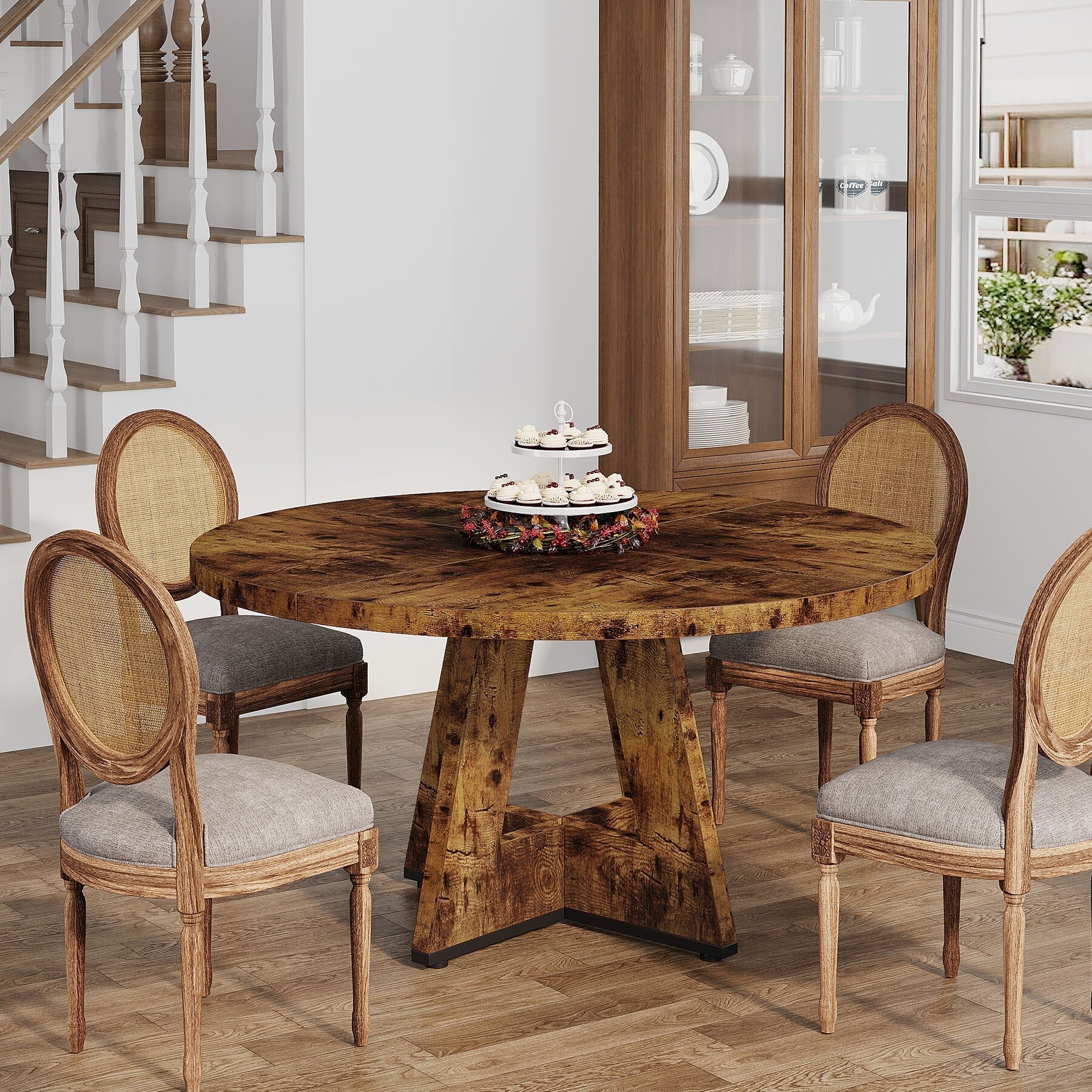Table à manger ronde 47 pour 4 personnes, table de cuisine de ferme, petite table à dîner, table de cuisine en bois pour salle à manger et salon