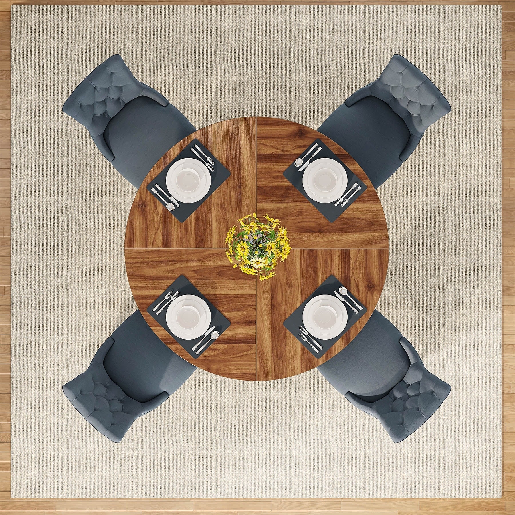 Table à manger ronde 47 pour 4 personnes, table de cuisine de ferme, petite table à dîner, table de cuisine en bois pour salle à manger et salon