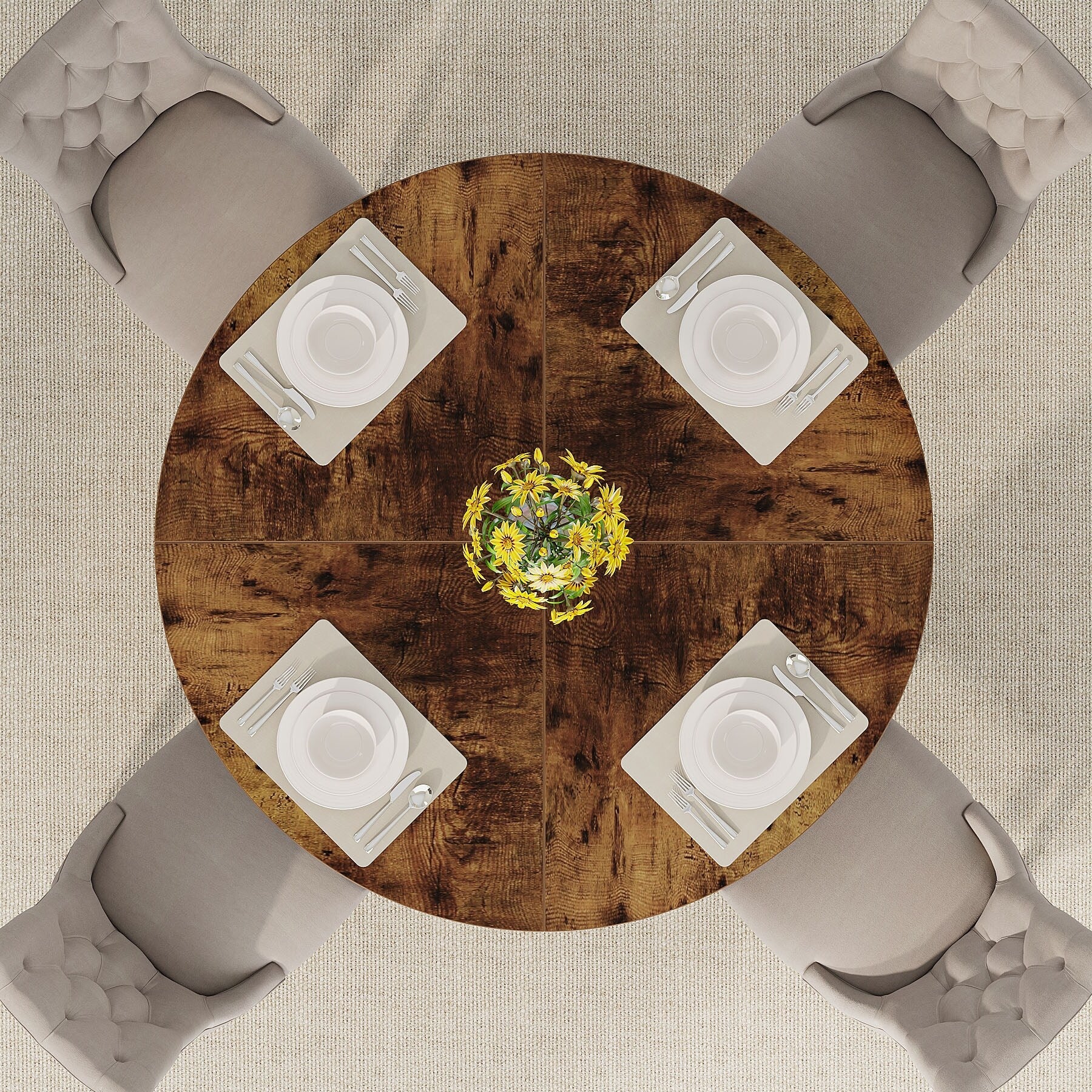 Table à manger ronde 47 pour 4 personnes, table de cuisine de ferme, petite table à dîner, table de cuisine en bois pour salle à manger et salon