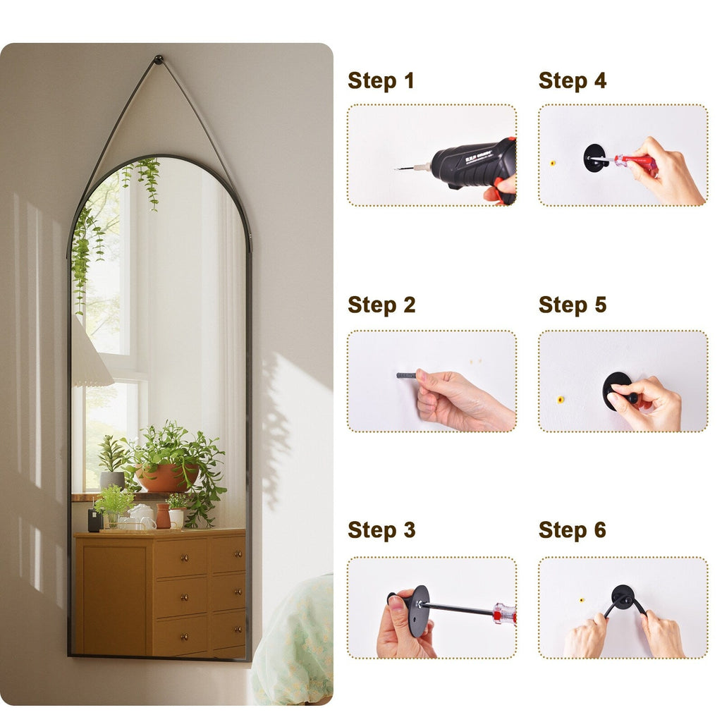 Miroir mural suspendu pleine longueur 48 x 16 avec sangle en cuir