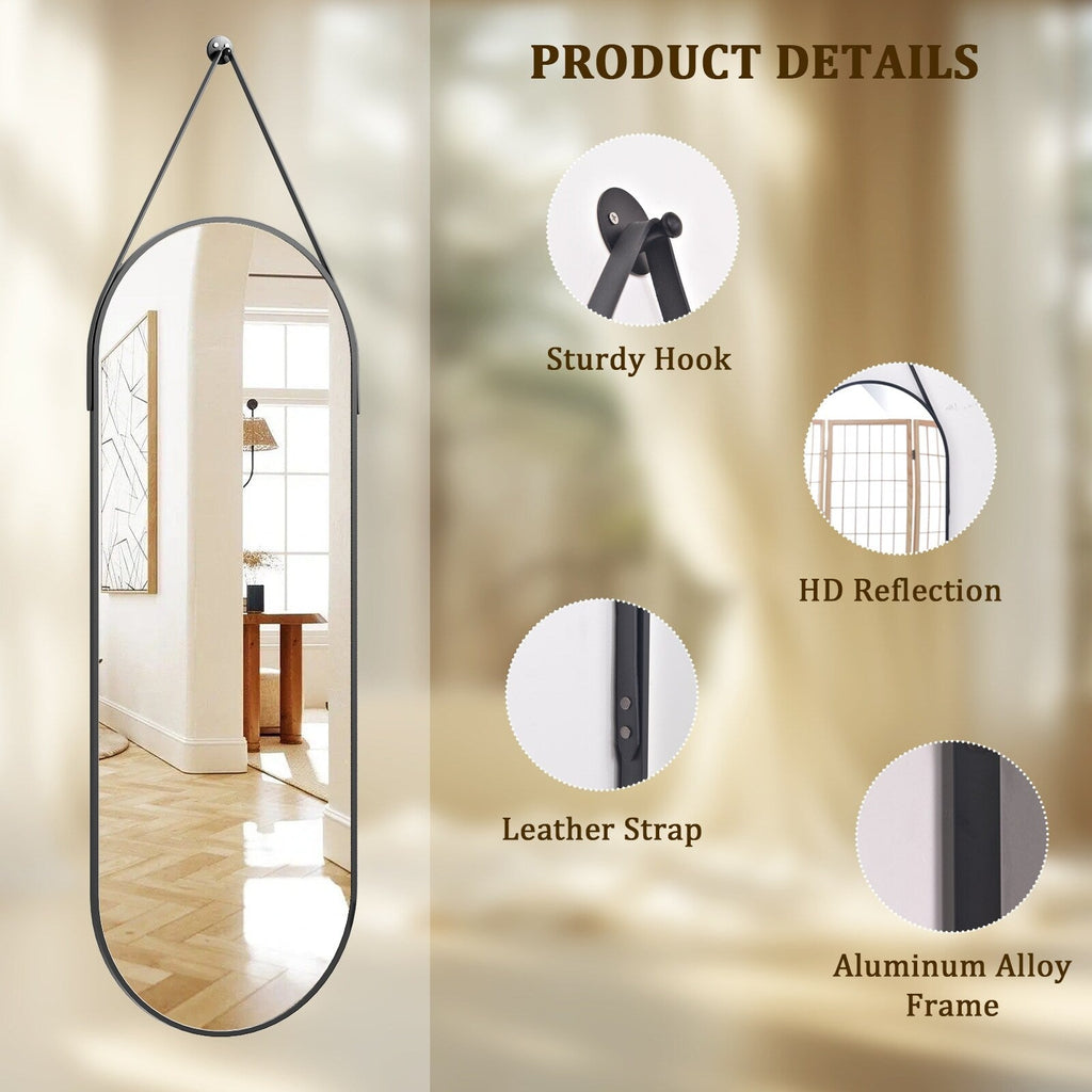Miroir mural suspendu pleine longueur 48 x 16 avec sangle en cuir