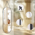 Miroir mural suspendu pleine longueur 48 x 16 avec sangle en cuir
