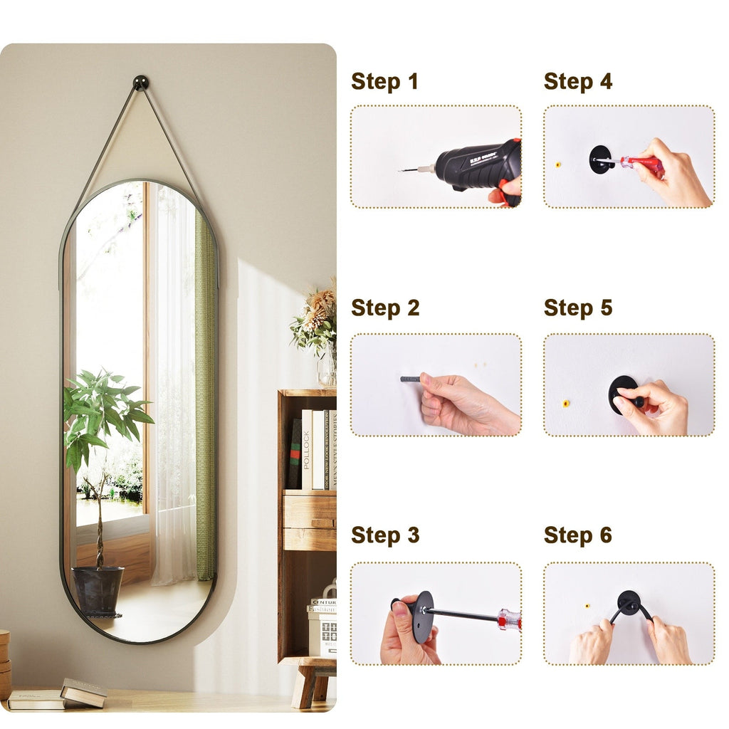 Miroir mural suspendu pleine longueur 48 x 16 avec sangle en cuir