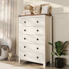 Commode haute en bois à 5 tiroirs de style ferme, idéale pour la chambre à coucher