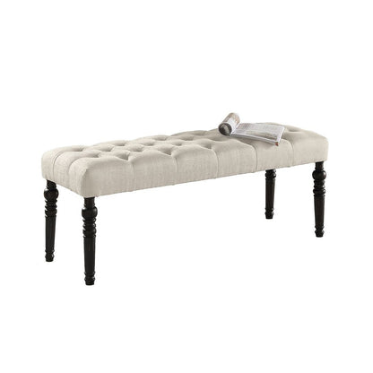 Banc de salle à manger contemporain en tissu capitonné à pieds tournés (48 x 16 x 19,5 pouces)
