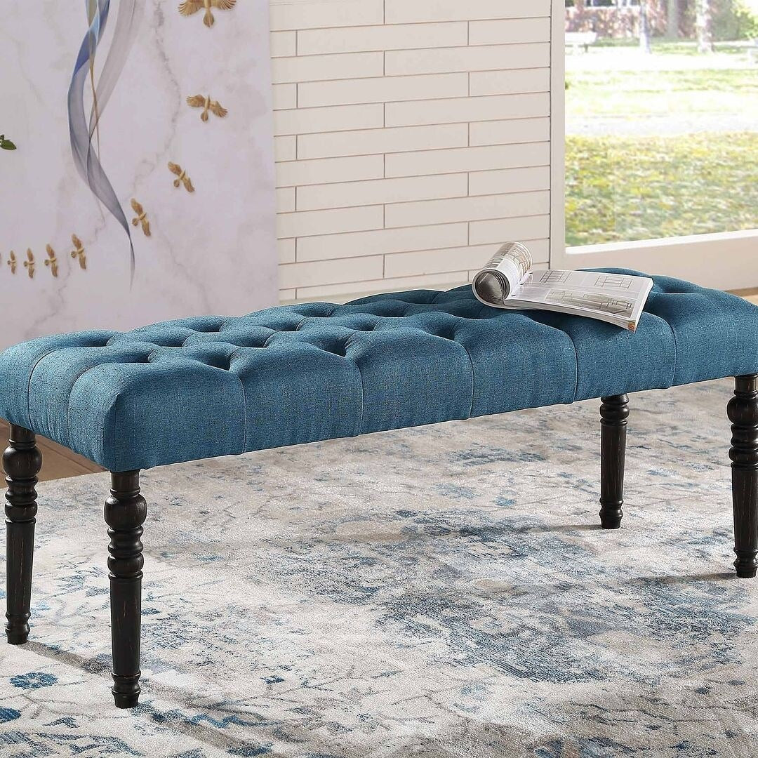 Banc de salle à manger contemporain en tissu capitonné à pieds tournés (48 x 16 x 19,5 pouces)