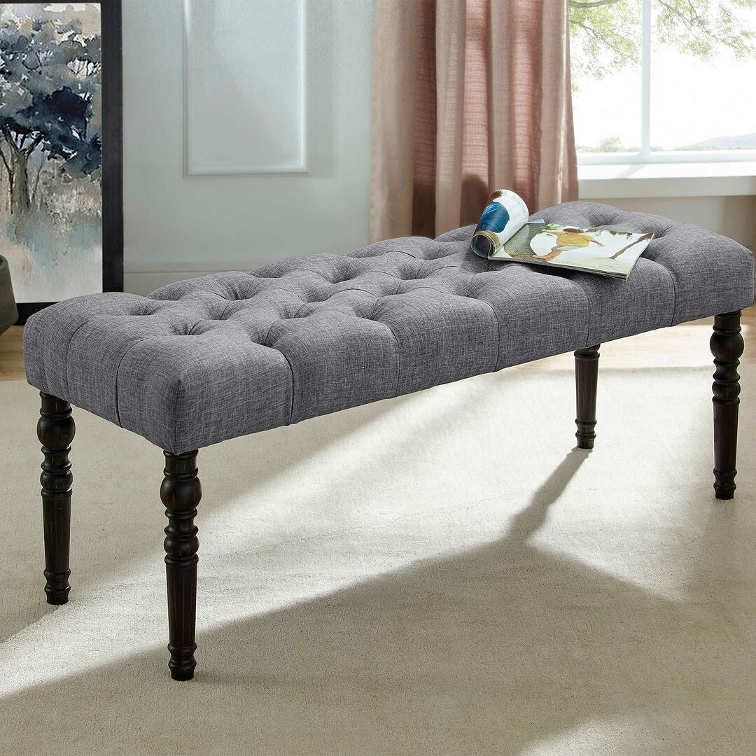 Banc de salle à manger contemporain en tissu capitonné à pieds tournés (48 x 16 x 19,5 pouces)