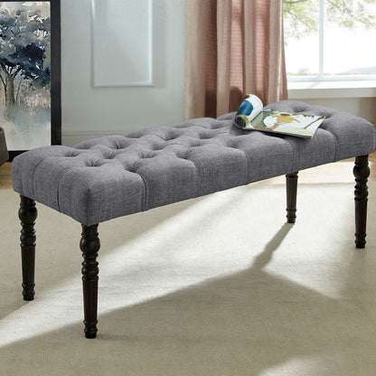 Banc de salle à manger contemporain en tissu capitonné à pieds tournés (48 x 16 x 19,5 pouces)