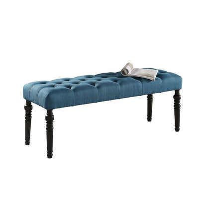 Banc de salle à manger contemporain en tissu capitonné à pieds tournés (48 x 16 x 19,5 pouces)