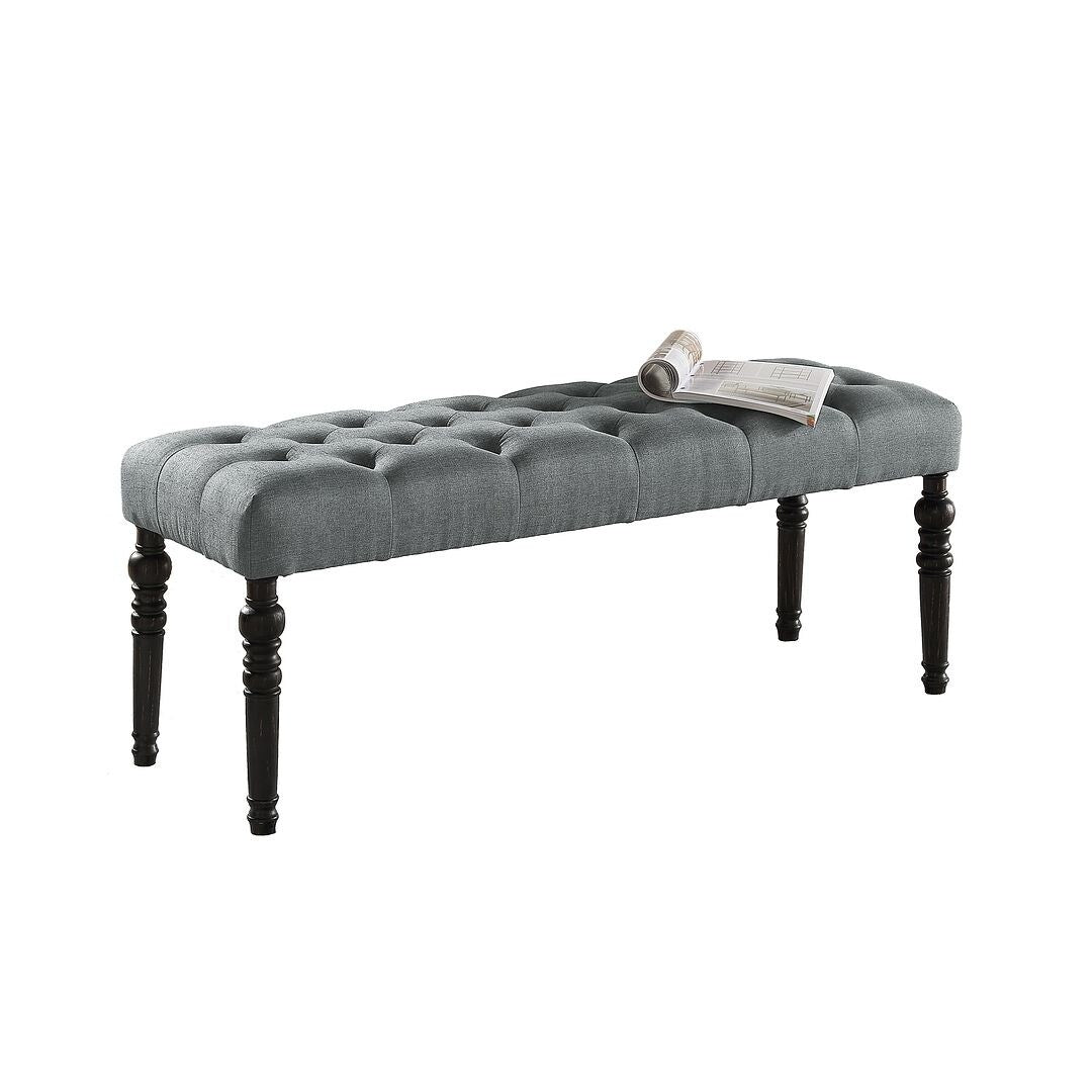 Banc de salle à manger contemporain en tissu capitonné à pieds tournés (48 x 16 x 19,5 pouces)