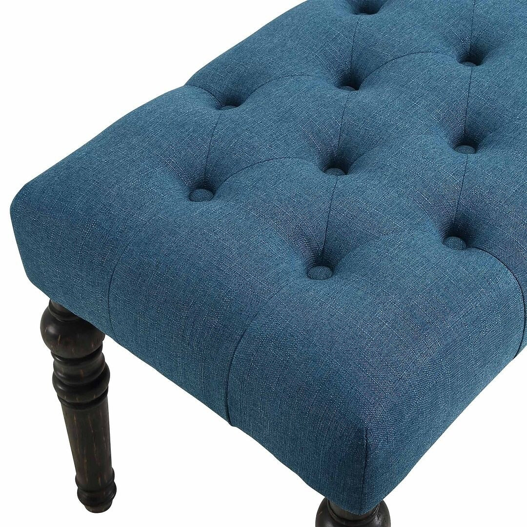 Banc de salle à manger contemporain en tissu capitonné à pieds tournés (48 x 16 x 19,5 pouces)