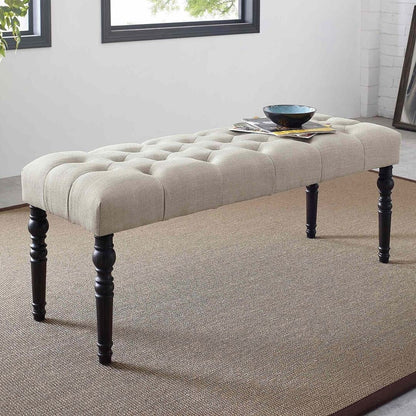 Banc de salle à manger contemporain en tissu capitonné à pieds tournés (48 x 16 x 19,5 pouces)
