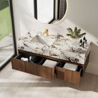 Meubles-lavabos simples modernes de 48 po, avec dessus en faux marbre brillant, bois massif