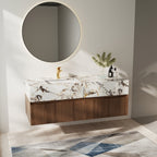 Meubles-lavabos simples modernes de 48 po, avec dessus en faux marbre brillant, bois massif