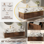 Meubles-lavabos simples modernes de 48 po, avec dessus en faux marbre brillant, bois massif